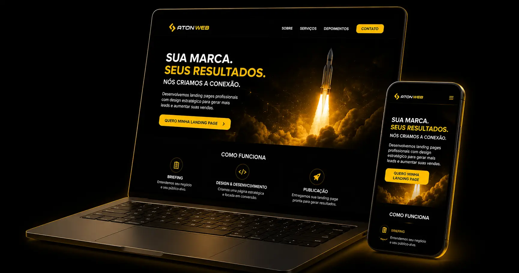 Mockup de Landing Page profissional Aton WEB